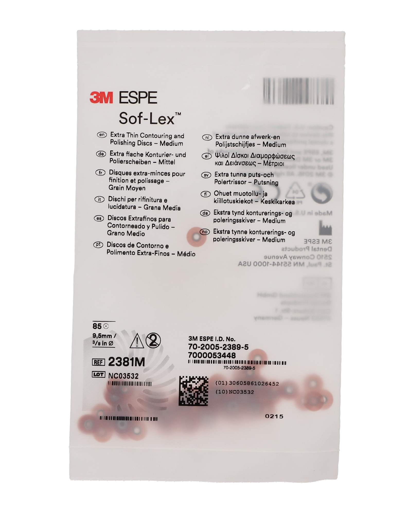 Sof-Lex XT Contouring and Polishing Discs, Extra Thin, Pop-On, 3/8", Medium, Orange, 85/Pk, 2381M