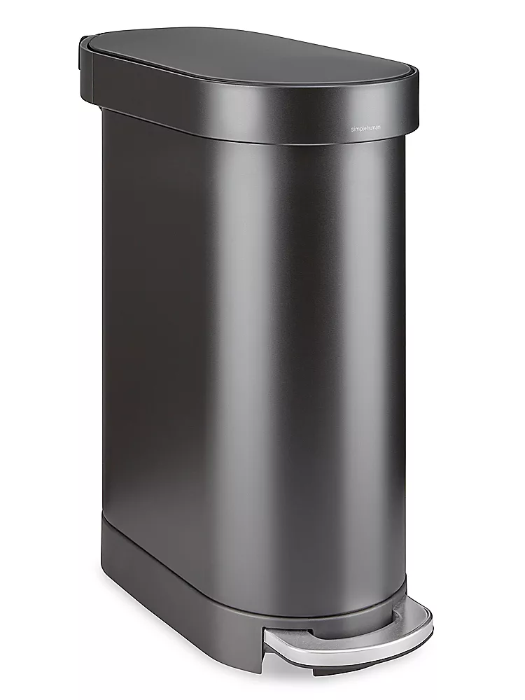 Simplehuman® Slim Step-On Trash Can - 12 Gallon, Matte Black Steel, H-10721