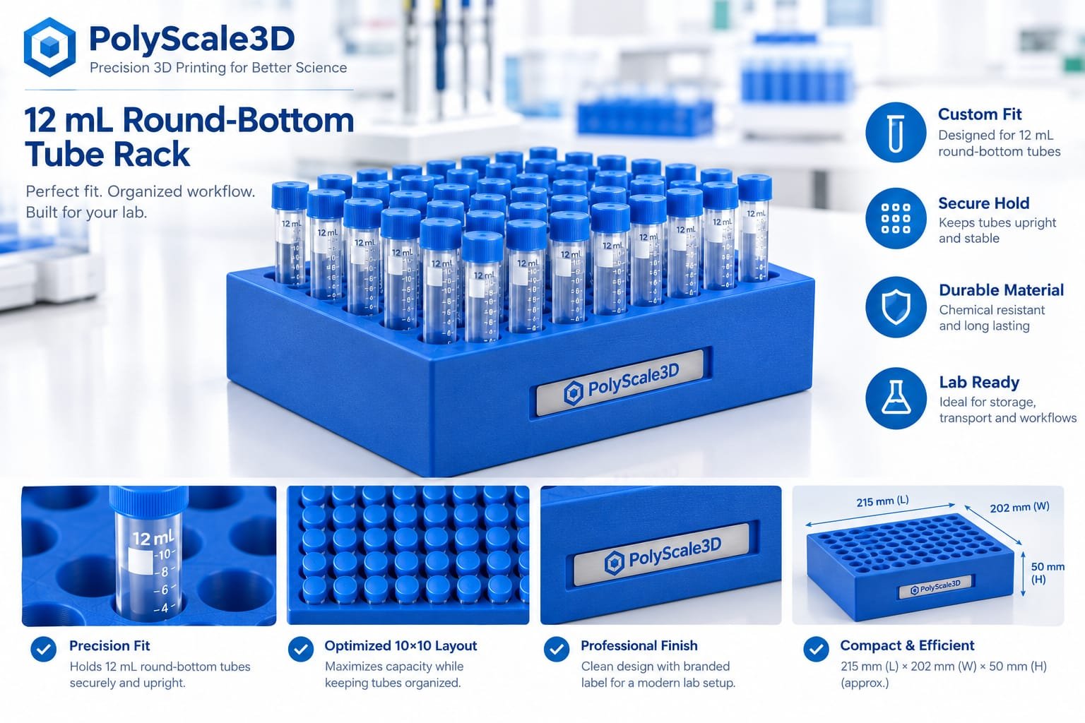 Multifunctional Polypropylene 15 mL Tube Rack – 100 Holes per racks, 50/CS - ARKS-0015R - Image 2