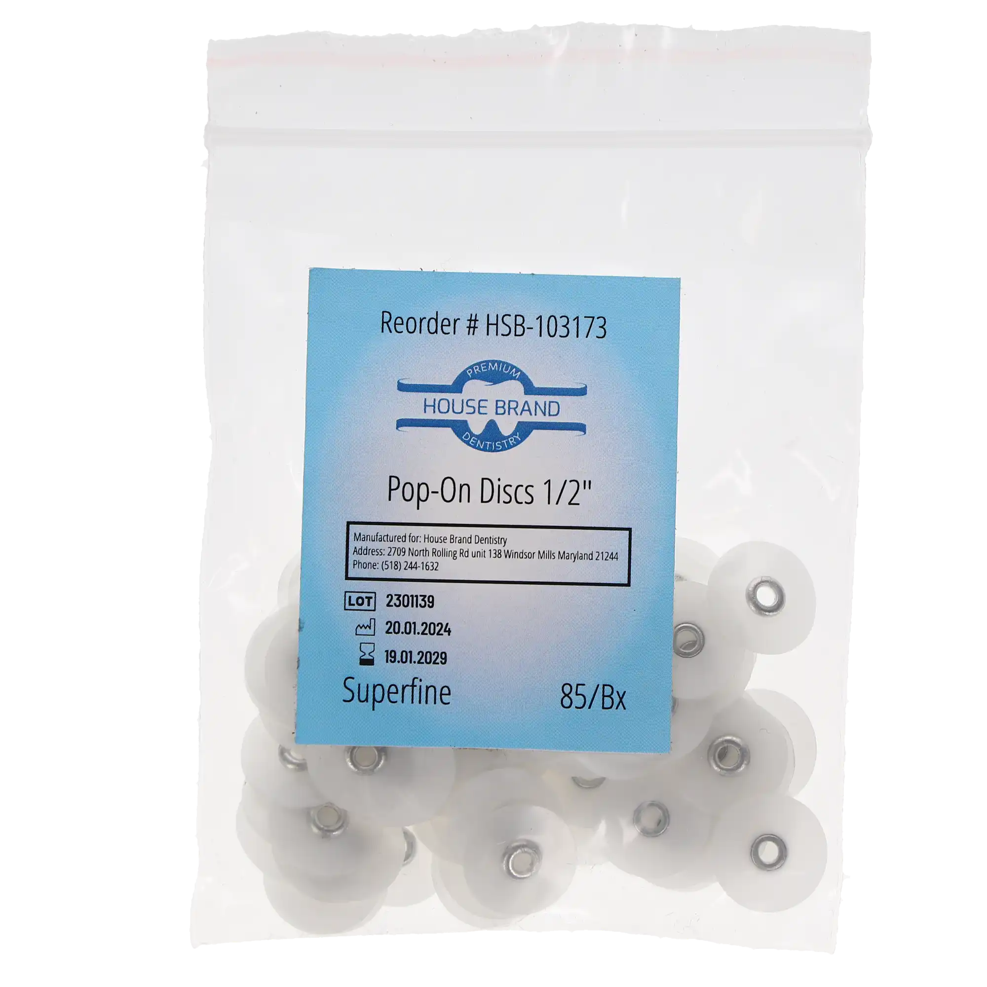 Sof-Lex Type, Contouring and Polishing Discs, Pop-On, 1/2", Superfine, Light Blue, 85/Pk, 1982SF, 103173