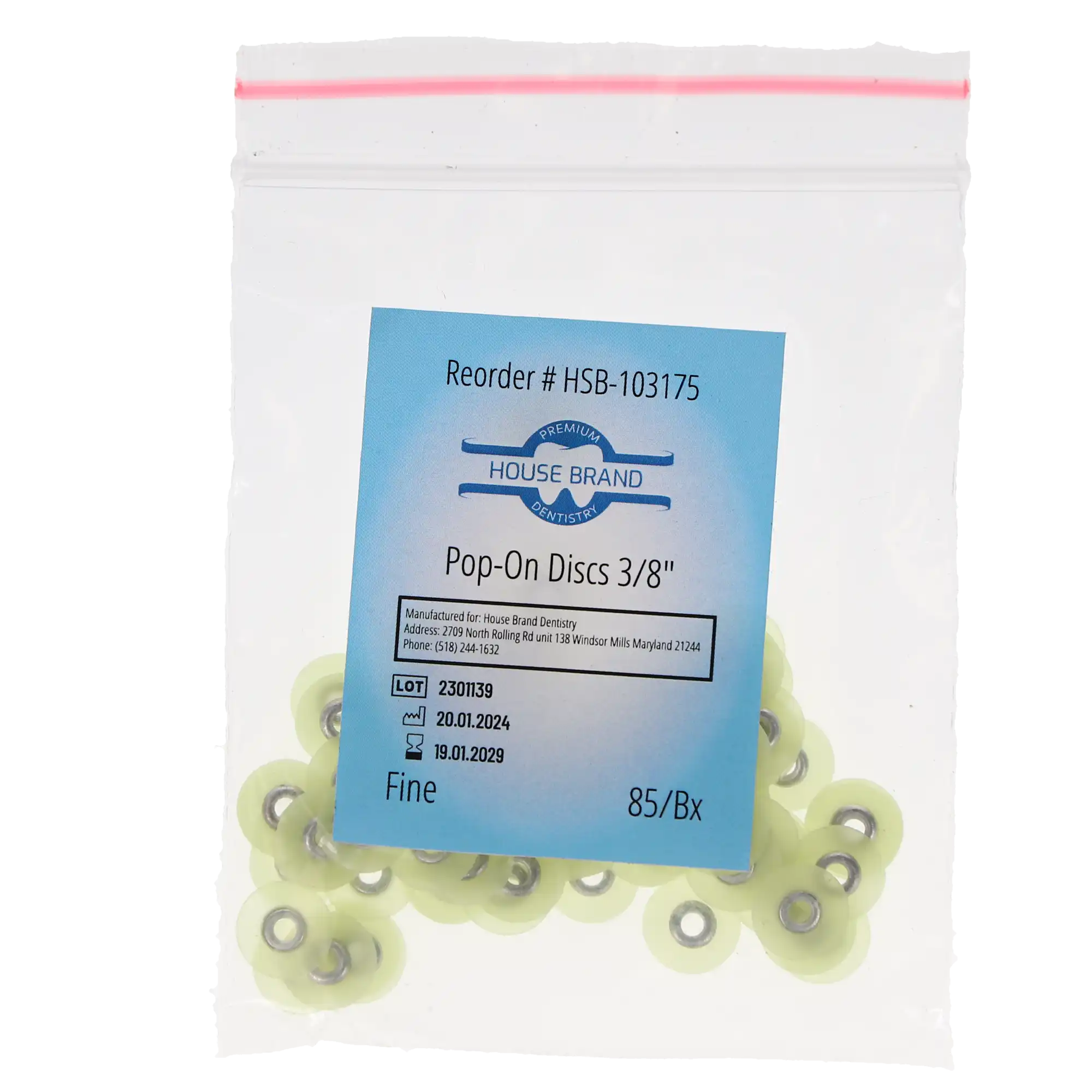 Sof-Lex Type, Contouring and Polishing Discs, Pop-On, 3/8", Fine, Yellow, 85/Pk, 1981F, 103175