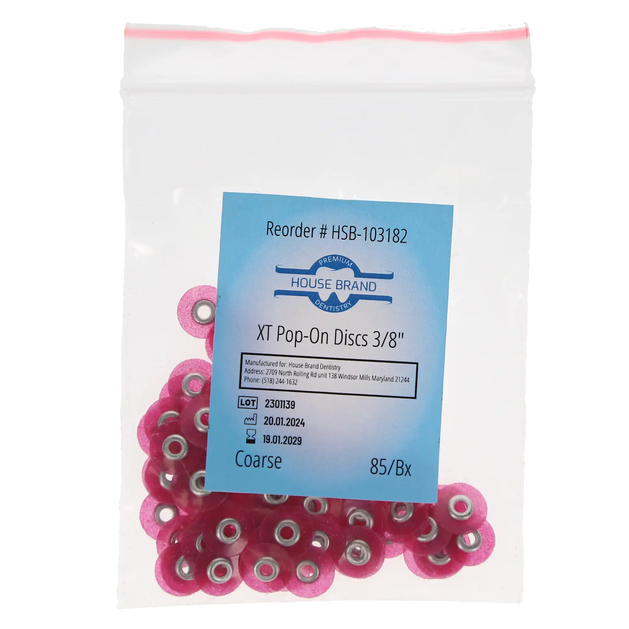 Sof-Lex XT Type, Contouring and Polishing Discs, Extra Thin, Pop-On, 3/8", Coarse, Pink, 85/Pk, 2381C, 103182
