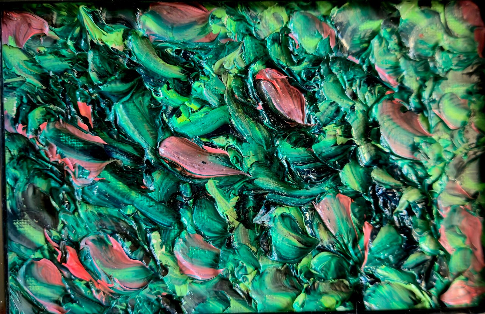 Emerald Garden – Oil on Canvas, 5 x 7 Inch, 2026, With Frame – Art by Jeeva Thomas