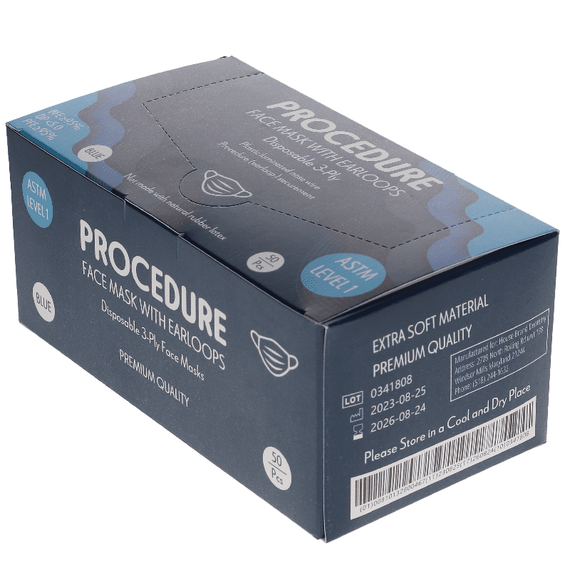 HSB - Earloop 3-PLY Masks 50/Bx ASTM Level 1 Blue, 50/bx - Image 2