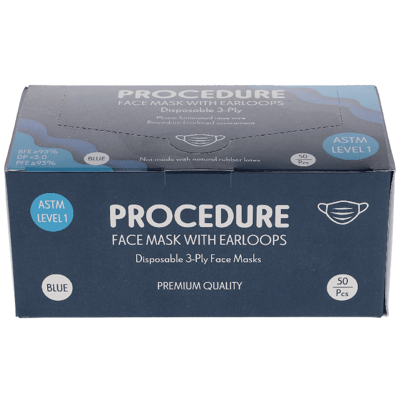 HSB Earloop 3-Ply Masks ASTM Level 1 Blue 50/Bx