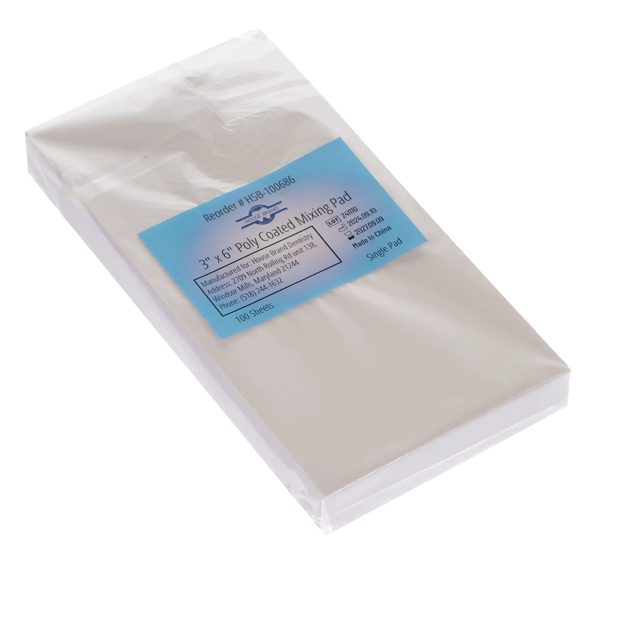 HSB 3" x 6" Poly Coated Mixing Pad 100 Sheets Single Pad (100686)
